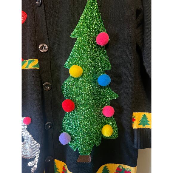 Ugly Christmas Sweater Black Cardigan Size XXL Santa Reindeer - Picture 7 of 7